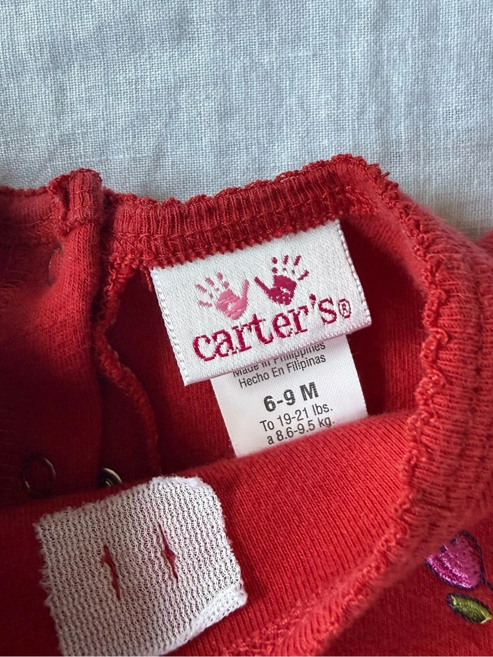 Vintage Carter's Red Fleece Tulip Embroidered Romper Baby Girls One Piece 6-9m